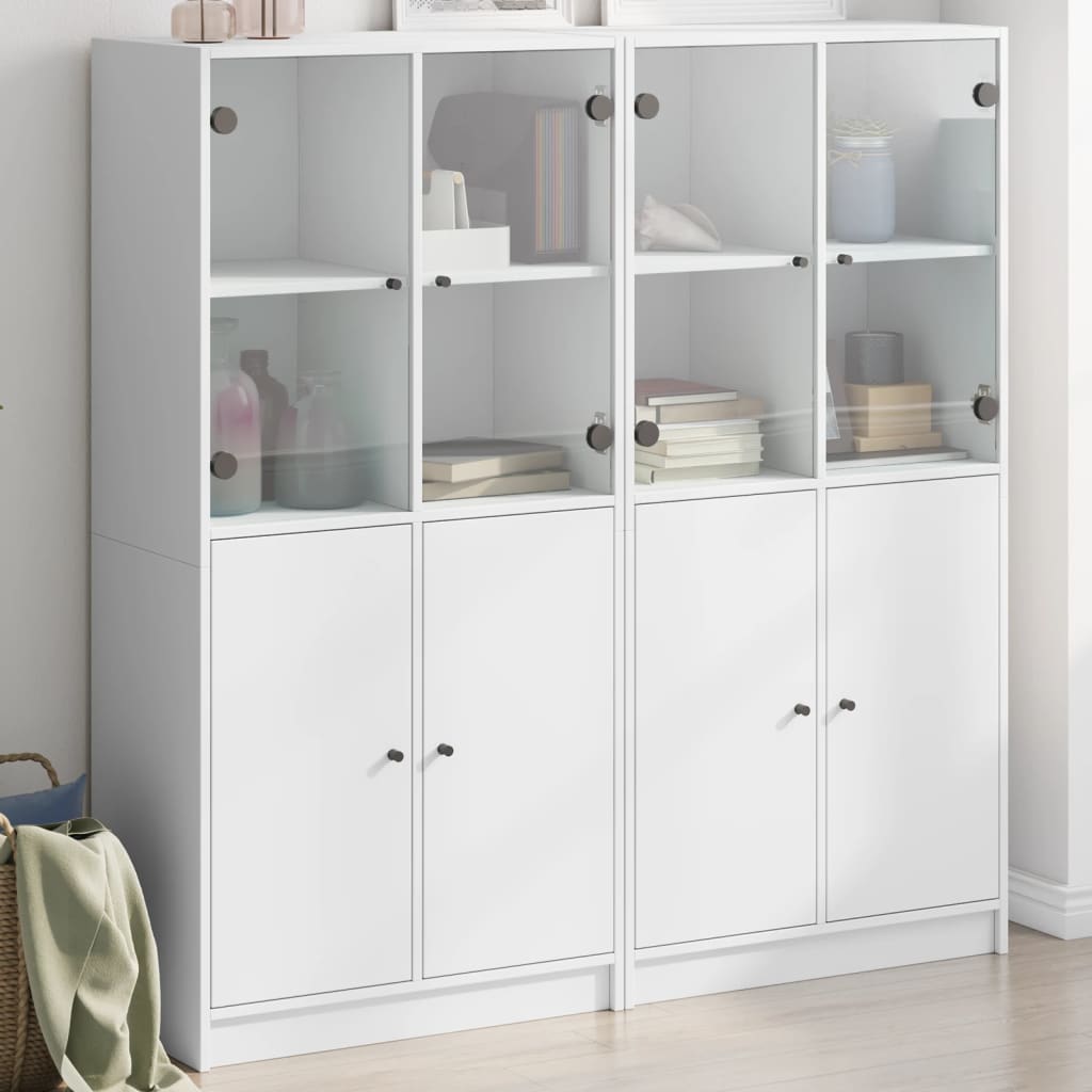 Bookcase with doors, white, 136x37x142cm, wood