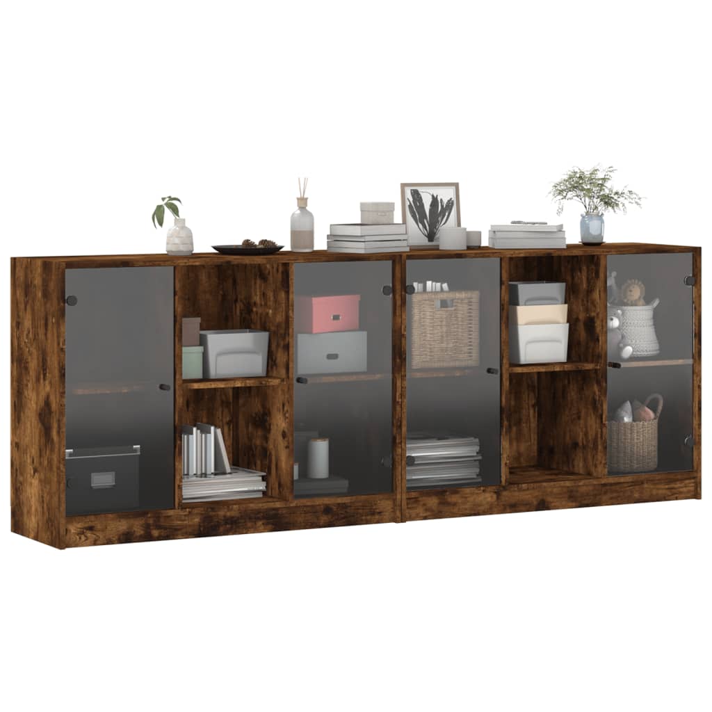 Bookcase with doors, smoked oak, 204x37x75cm, wood