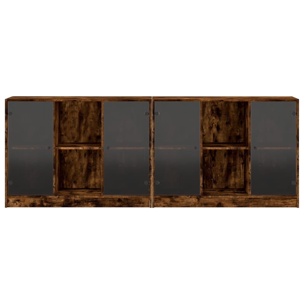 Bookcase with doors, smoked oak, 204x37x75cm, wood