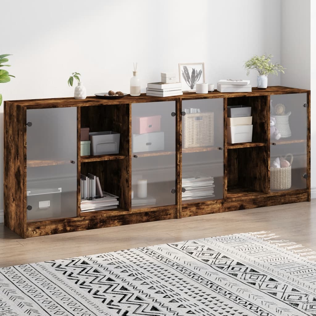 Bookcase with doors, smoked oak, 204x37x75cm, wood