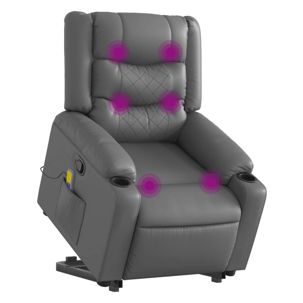 Reclining massage chair, grey, artificial leather