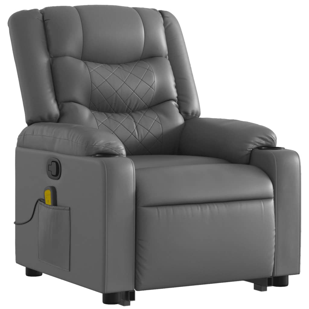 Reclining massage chair, grey, artificial leather