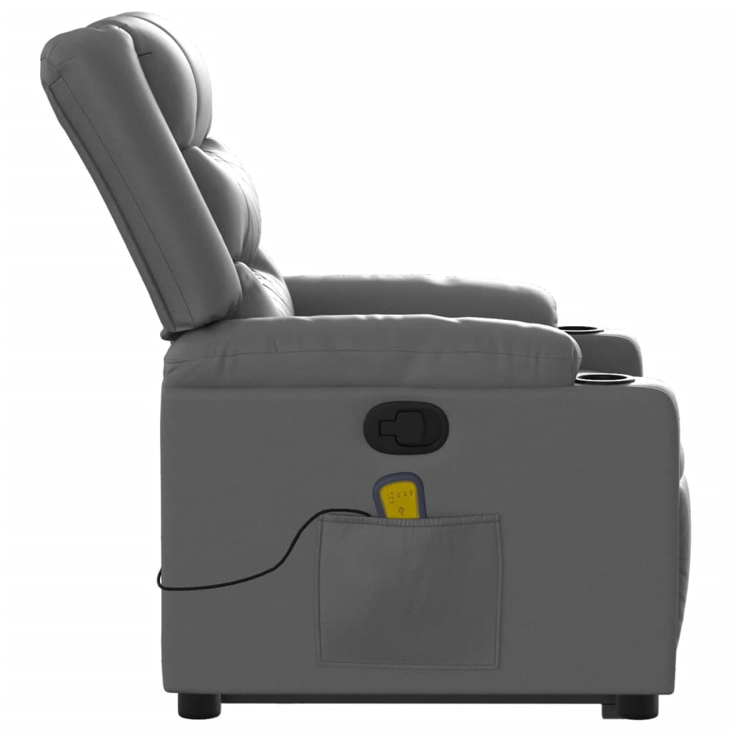 Reclining massage chair, grey, artificial leather