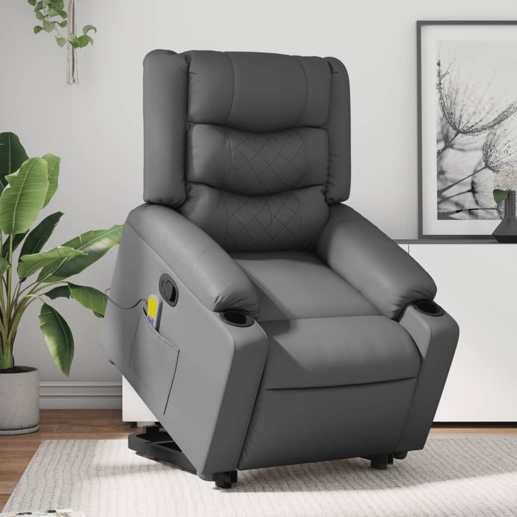 Reclining massage chair, grey, artificial leather