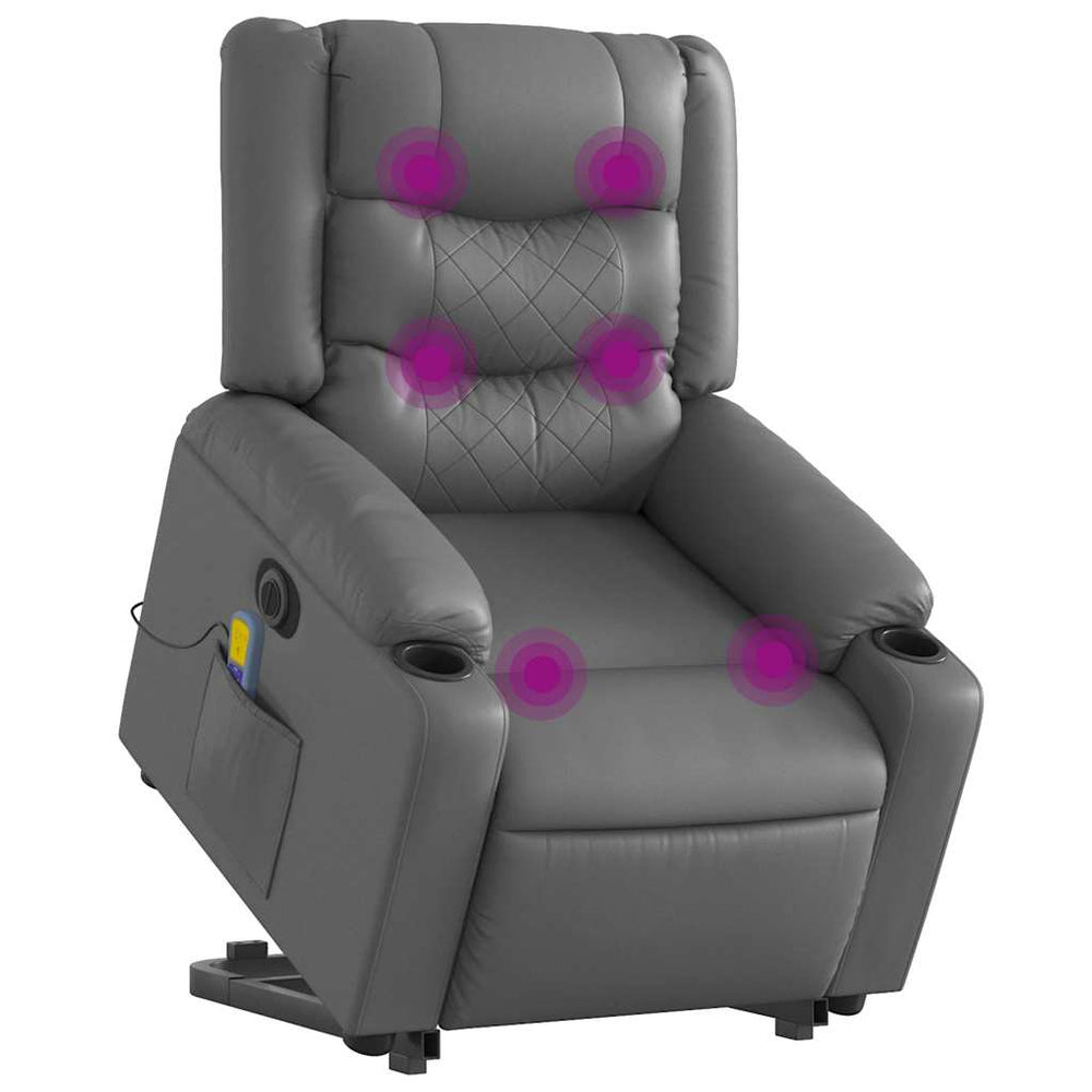 Reclining massage chair, grey, artificial leather