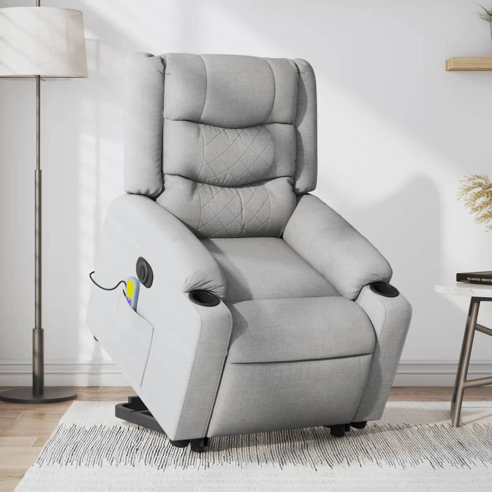 Recliner massage chair, light grey, fabric