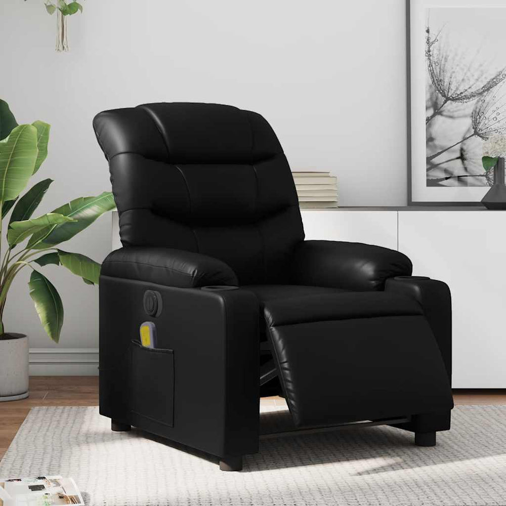 Electric Reclining Massage Chair, Black, Faux Leather