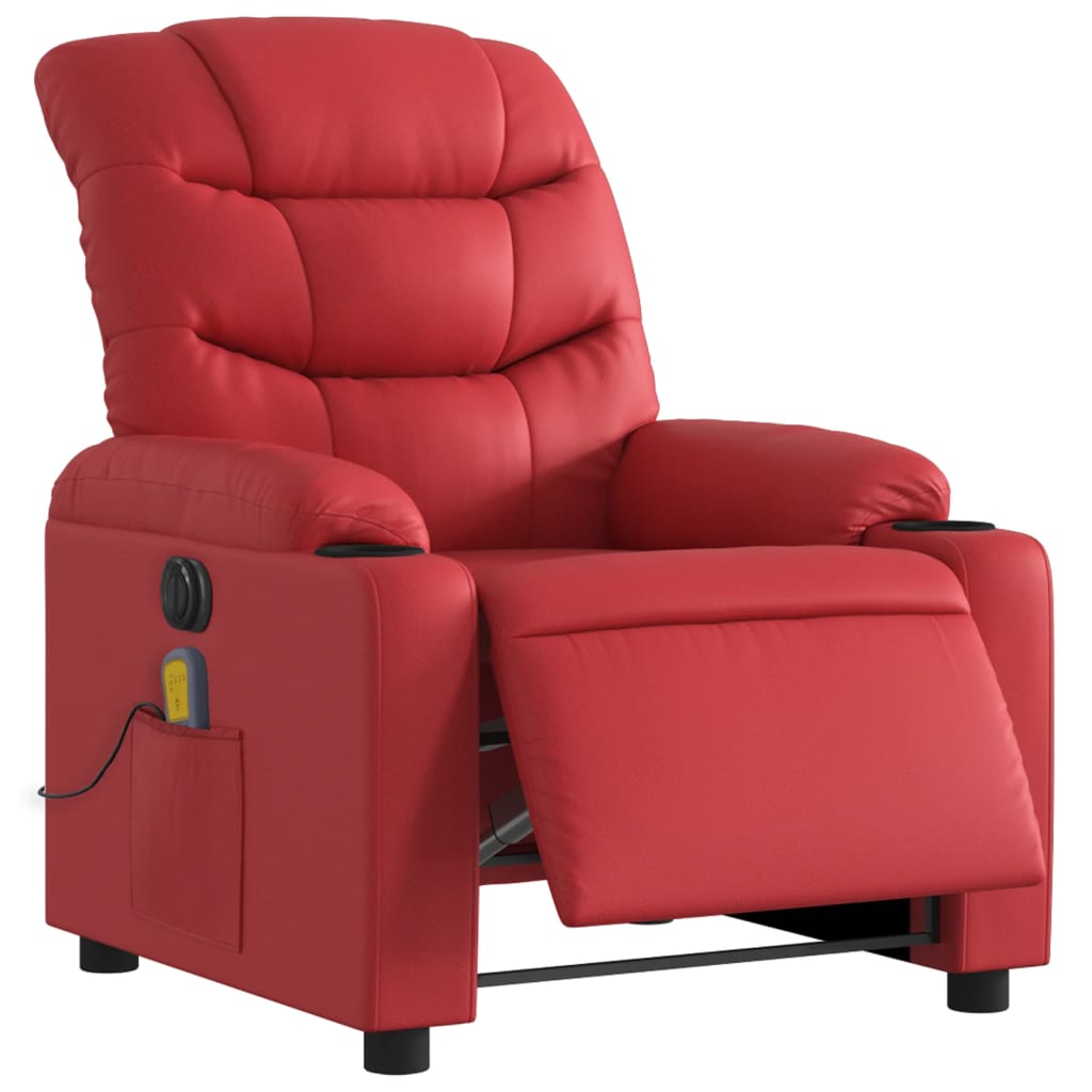 Electric Reclining Massage Armchair, Red, Faux Leather