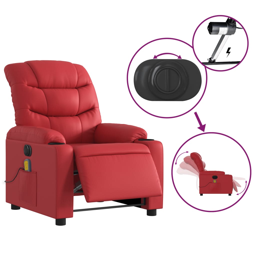 Electric Reclining Massage Armchair, Red, Faux Leather