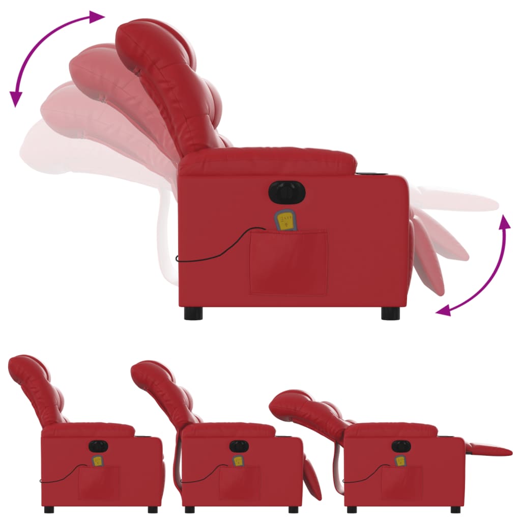 Electric Reclining Massage Armchair, Red, Faux Leather