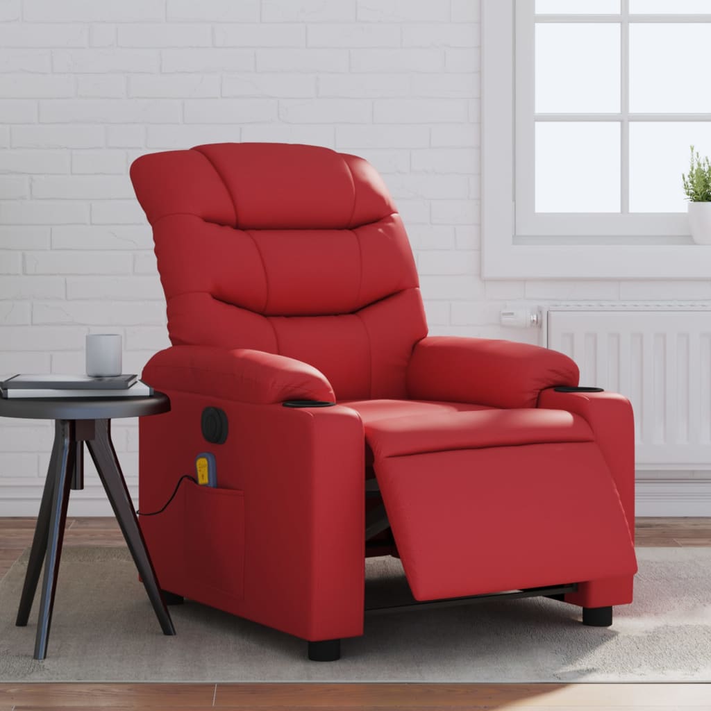 Electric Reclining Massage Armchair, Red, Faux Leather