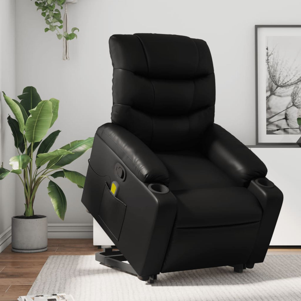 Reclining massage chair, black, artificial leather