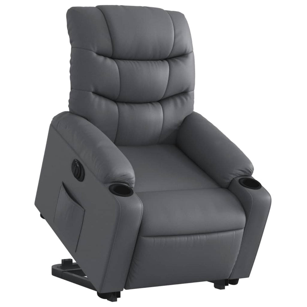 Electric riser recliner, grey, faux leather