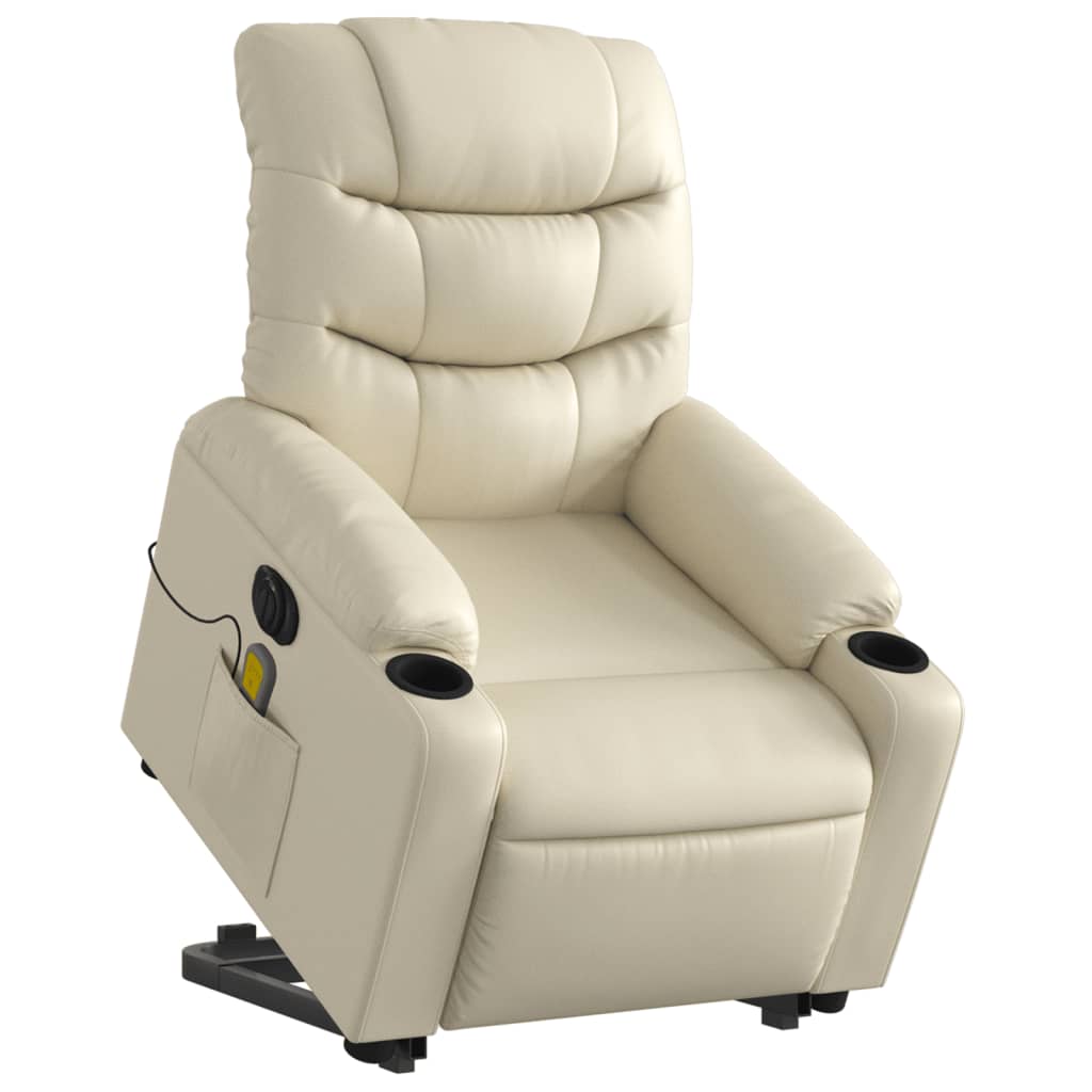 Reclining massage chair, cream, faux leather