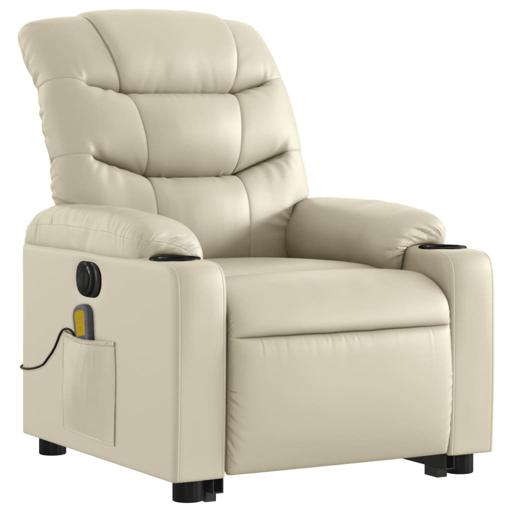 Reclining massage chair, cream, faux leather