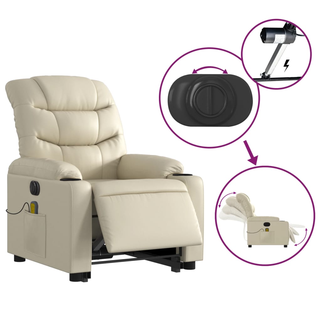 Reclining massage chair, cream, faux leather
