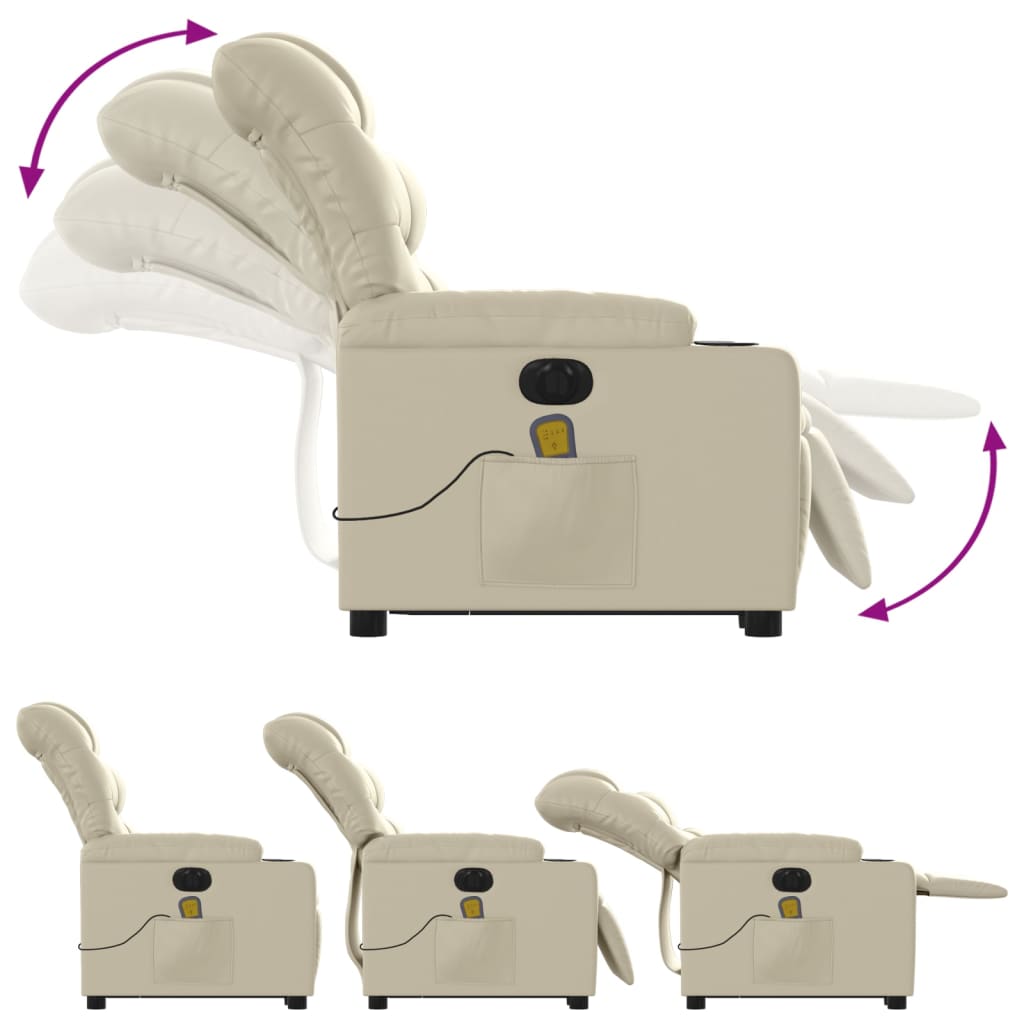 Reclining massage chair, cream, faux leather