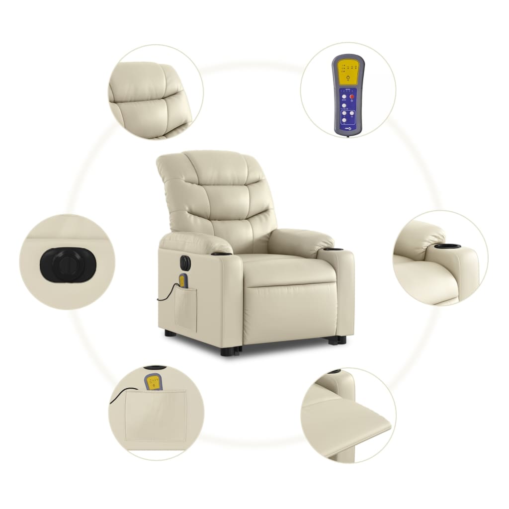 Reclining massage chair, cream, faux leather
