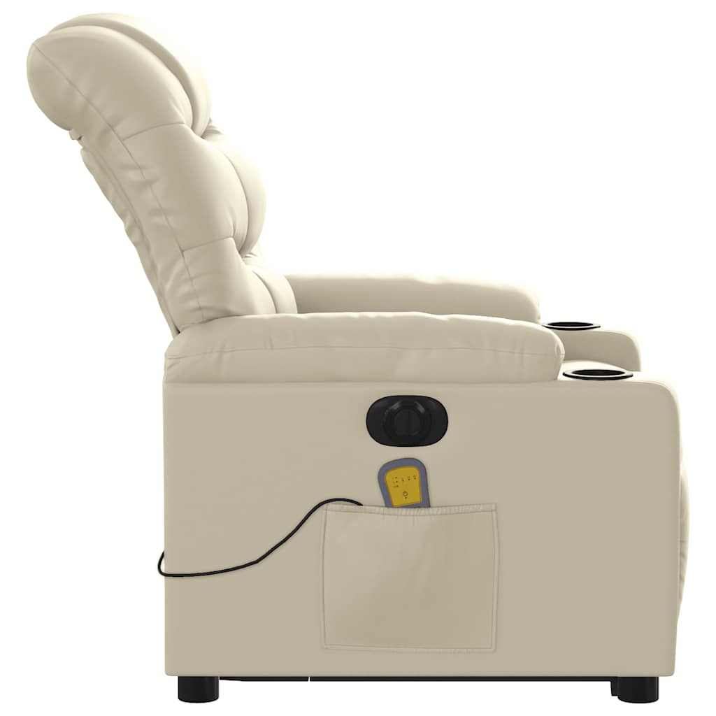 Reclining massage chair, cream, faux leather