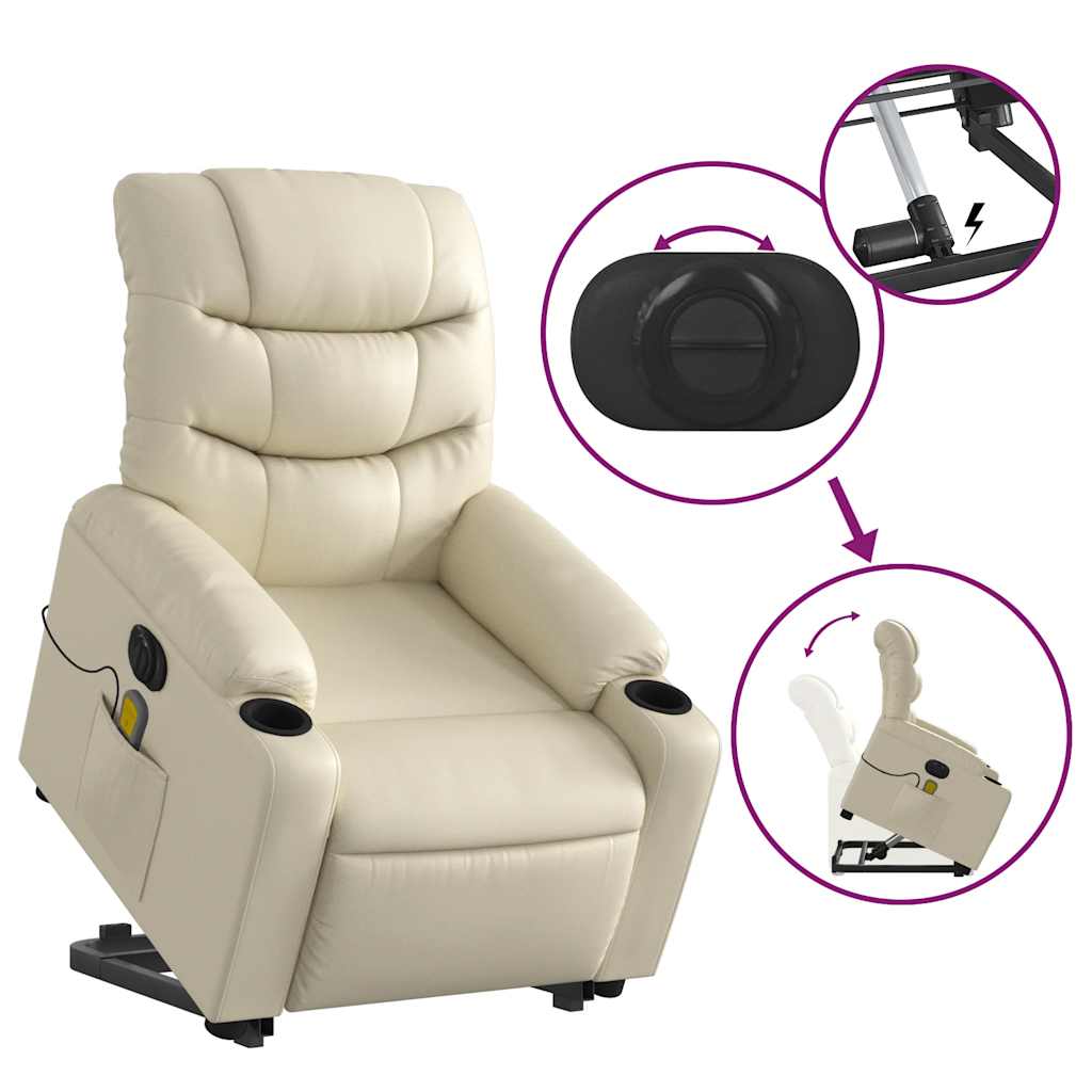Reclining massage chair, cream, faux leather