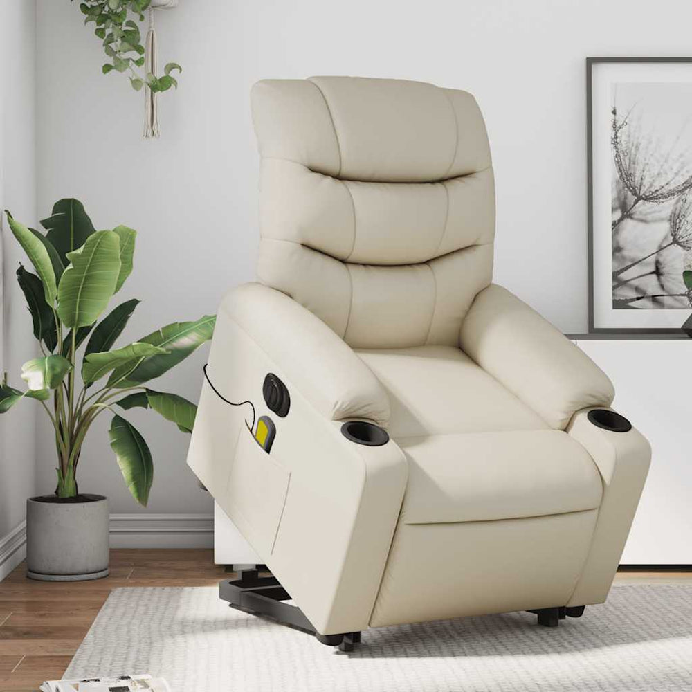 Reclining massage chair, cream, faux leather