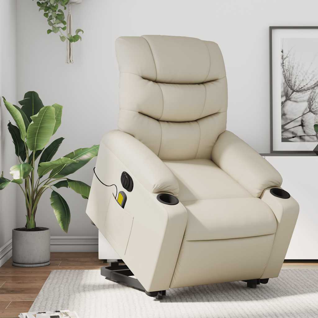 Reclining massage chair, cream, faux leather