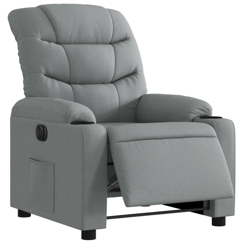 Electric reclining armchair, light grey, fabric