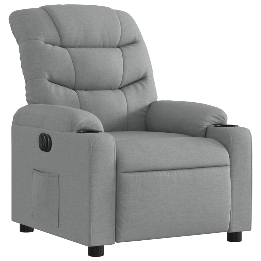 Electric reclining armchair, light grey, fabric