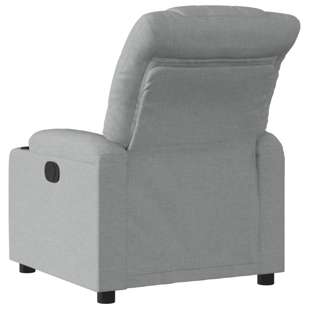 Electric reclining armchair, light grey, fabric