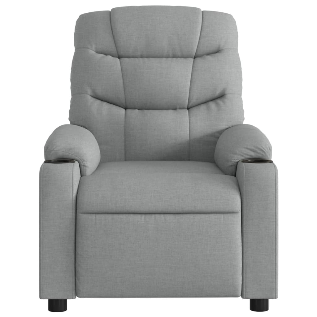 Electric reclining armchair, light grey, fabric