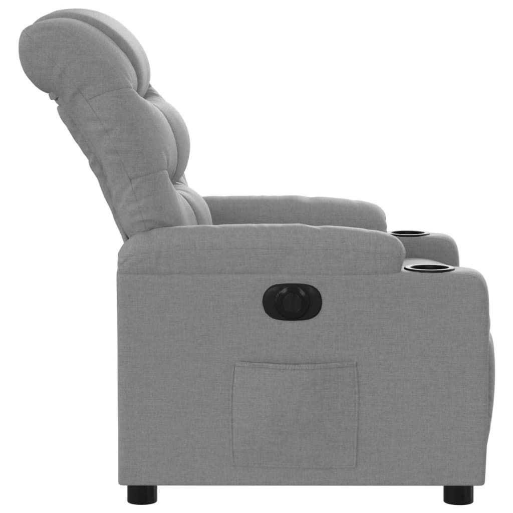 Electric reclining armchair, light grey, fabric
