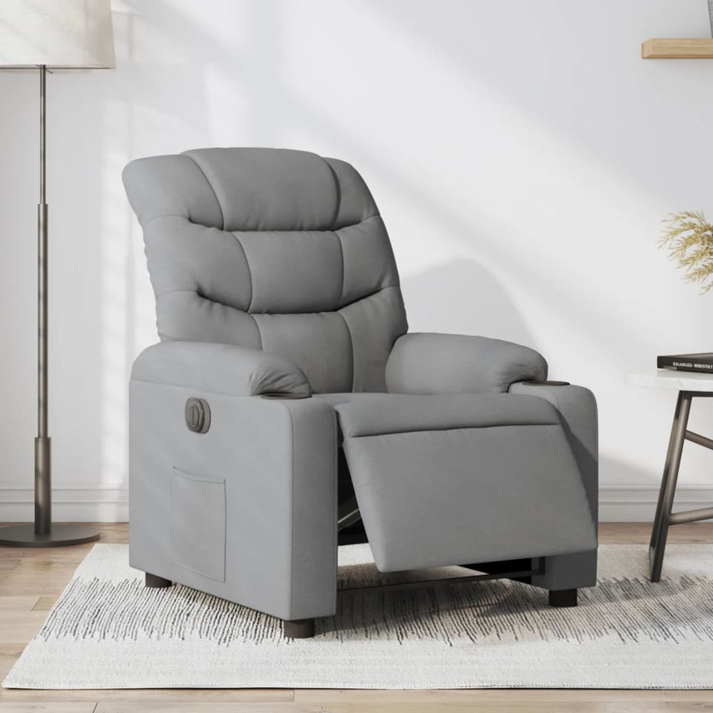 Electric reclining armchair, light grey, fabric