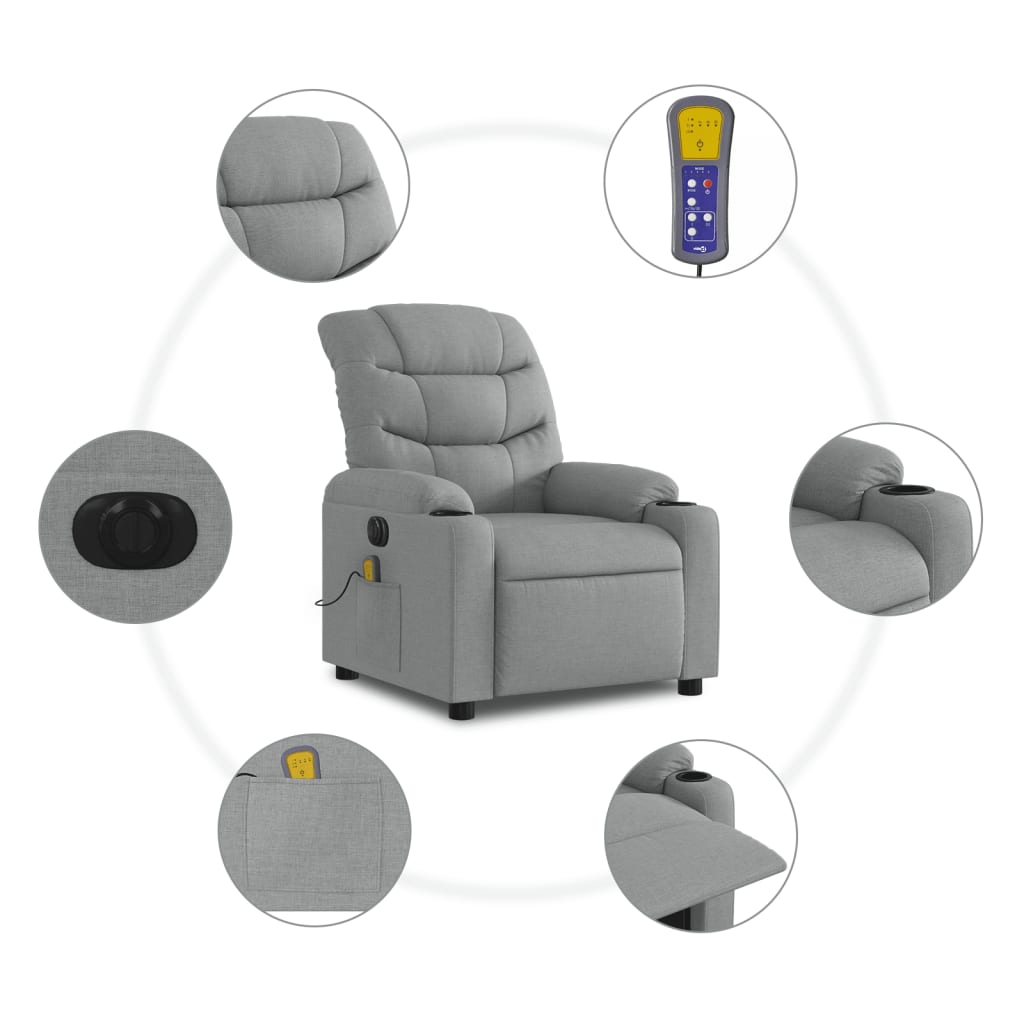 Electric massage armchair, light gray, fabric