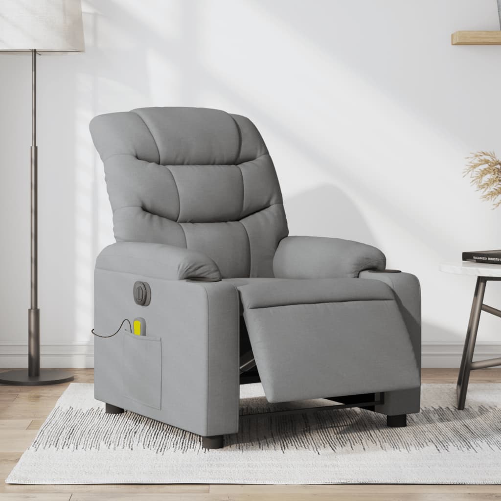 Electric massage armchair, light gray, fabric