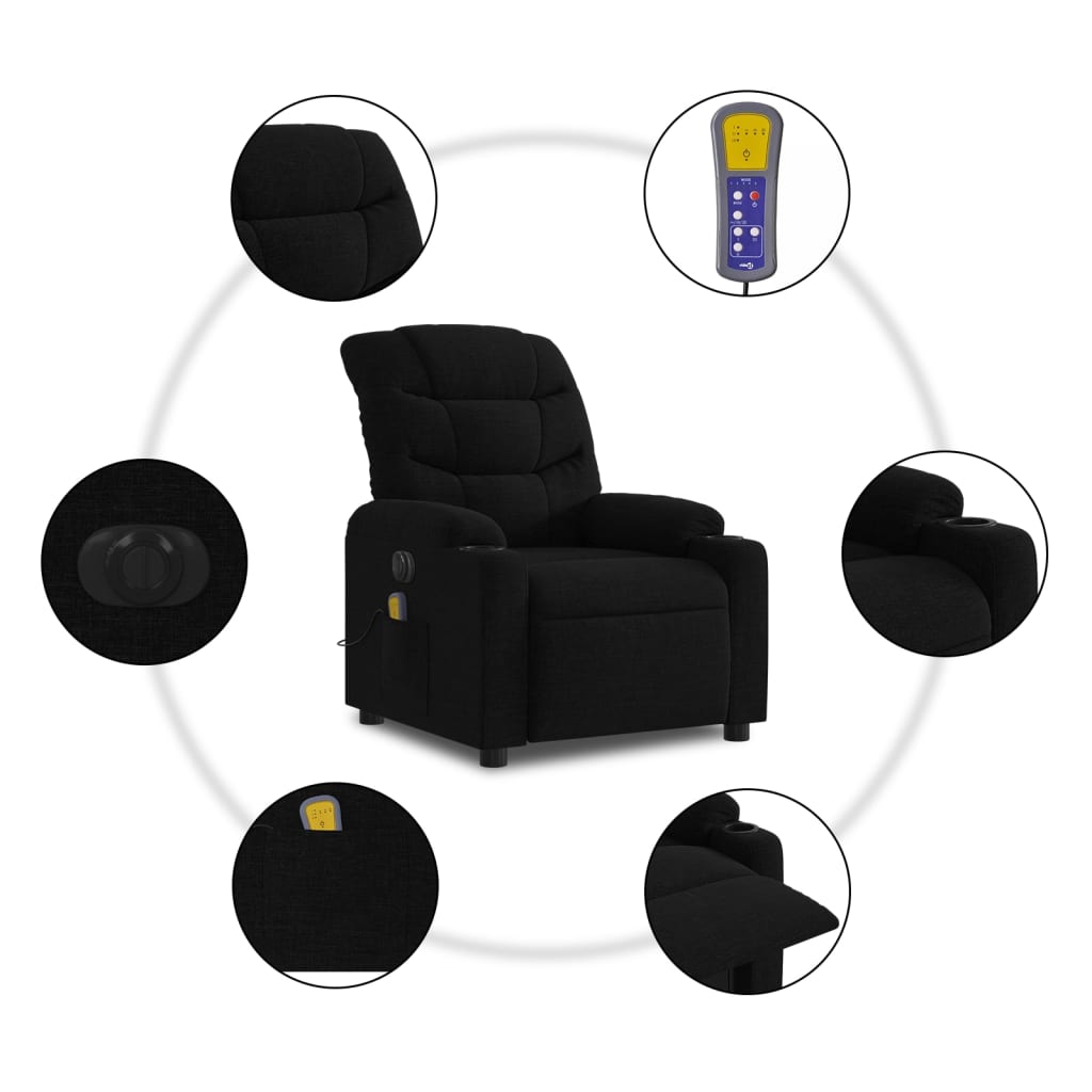 Elektrisks atgāžams masāžas krēsls, melns, audums