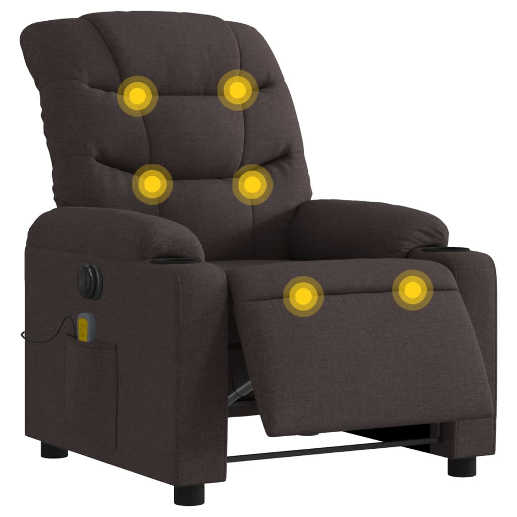 Electric reclining massage chair, dark brown, fabric