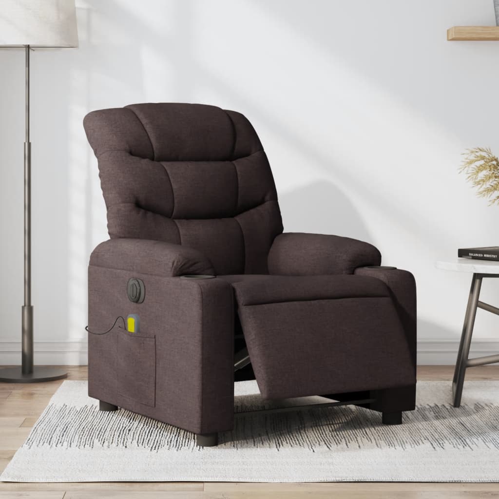 Electric reclining massage chair, dark brown, fabric