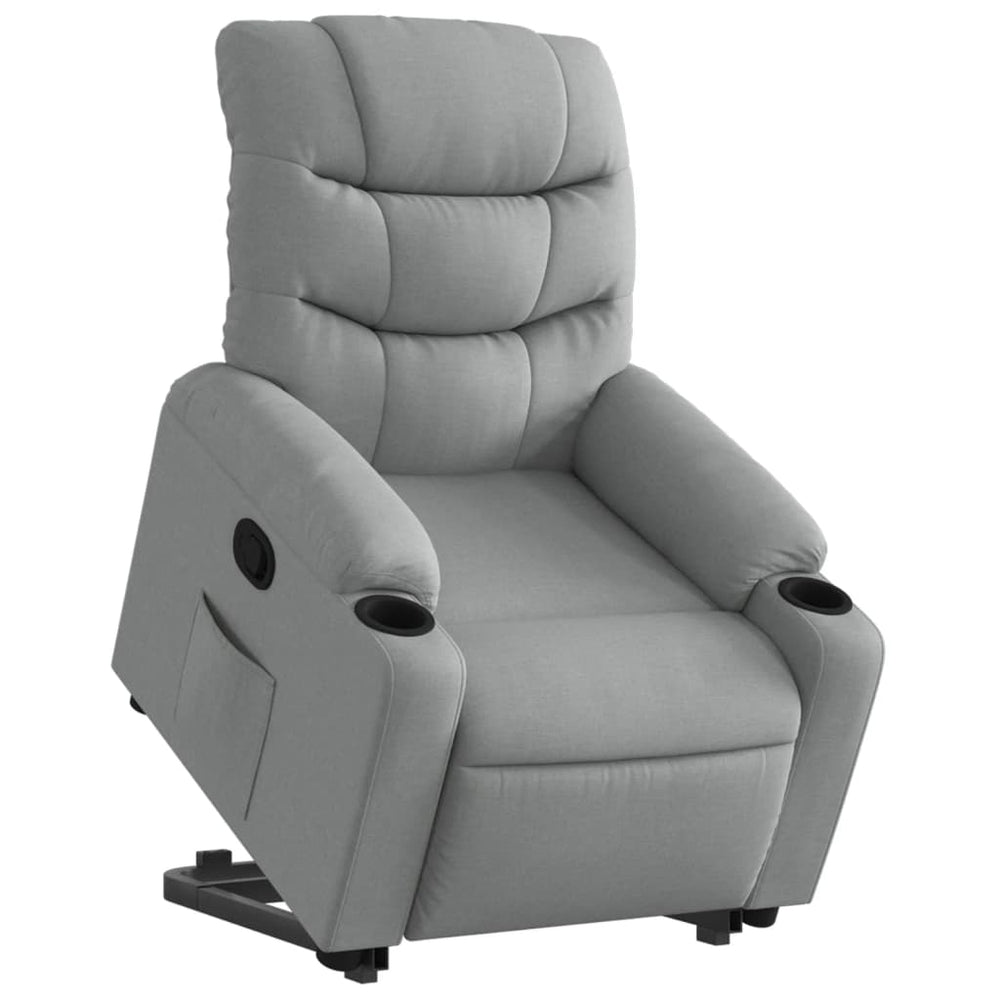 Rise and recline armchair, light grey, fabric