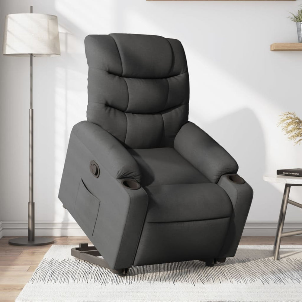 Reclining stand-up armchair, dark gray, fabric