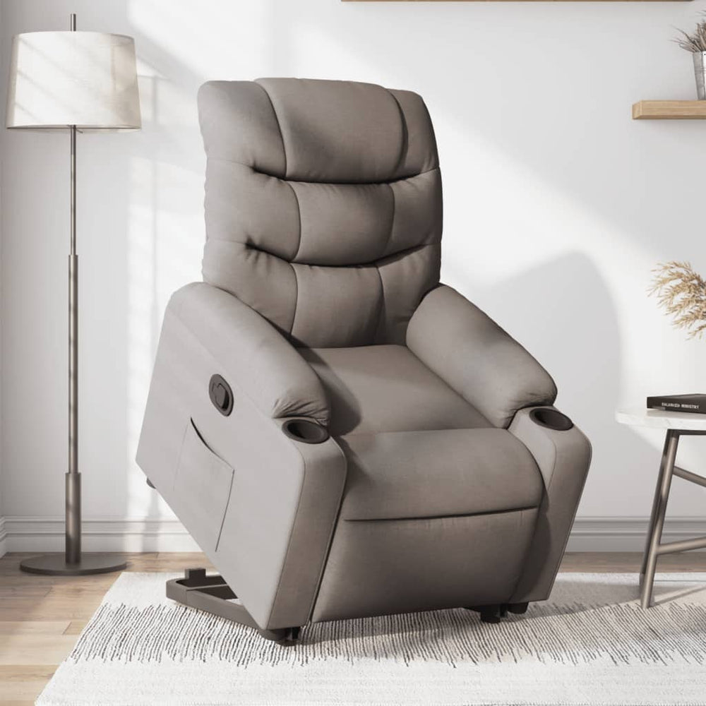 Recliner with lift-up function, taupe, fabric
