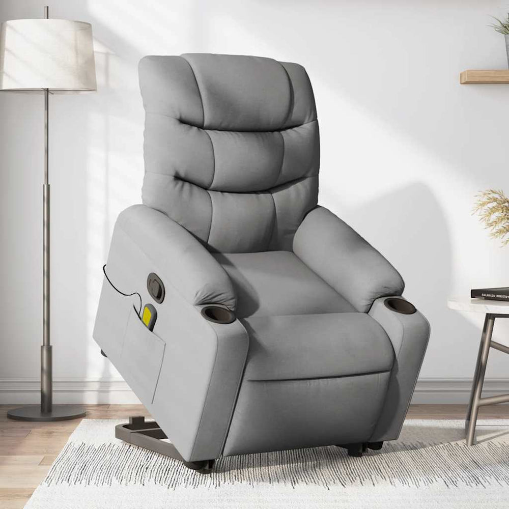 Reclining Massage Chair, Light Grey, Fabric