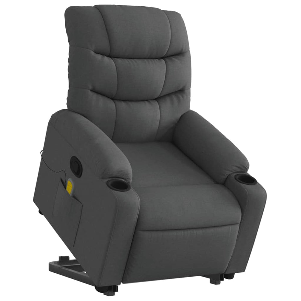 Recliner massage chair, dark gray, fabric