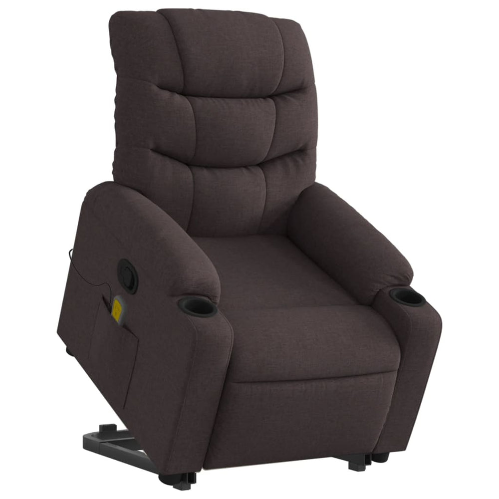 Recliner massage chair, dark brown, fabric