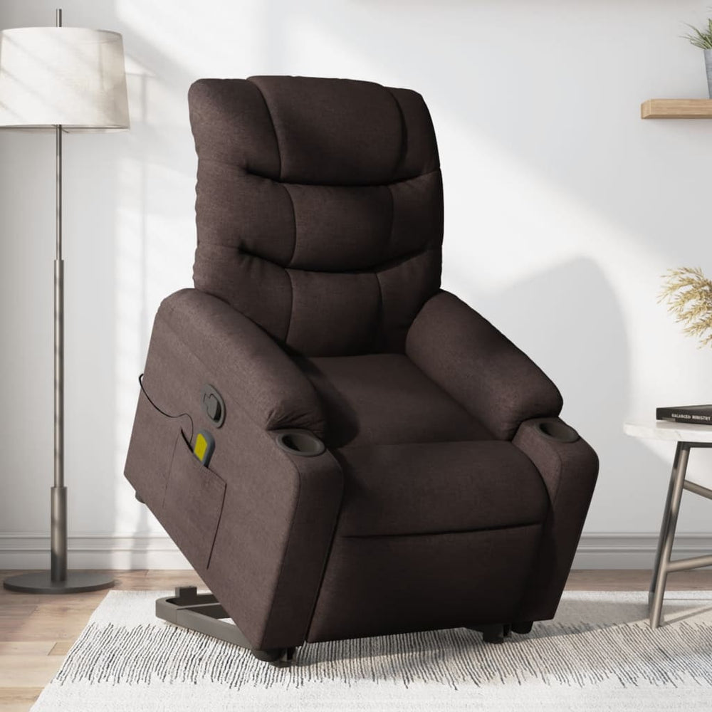 Recliner massage chair, dark brown, fabric