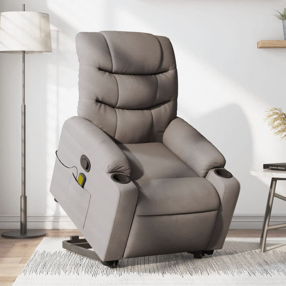 Reclining stand-up massage armchair, taupe, fabric