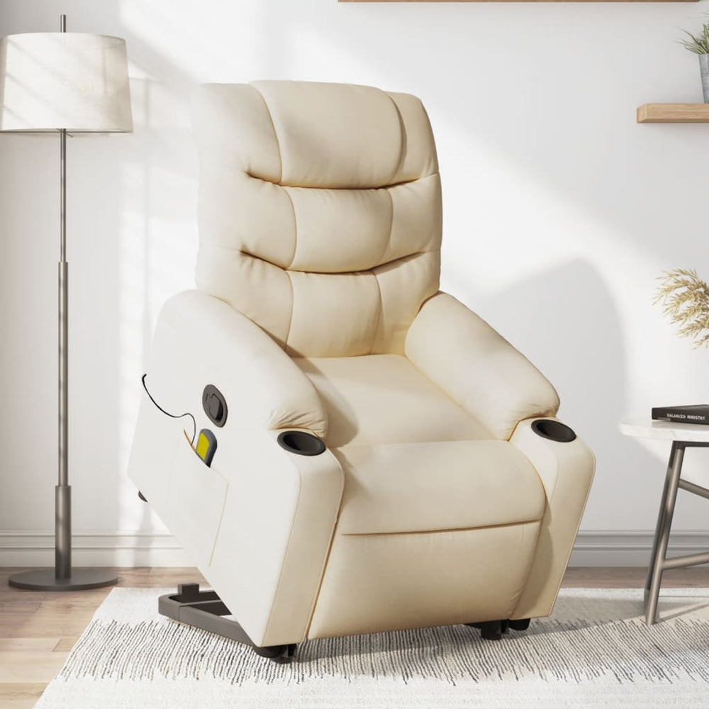 Stand-up reclining massage chair, cream, fabric