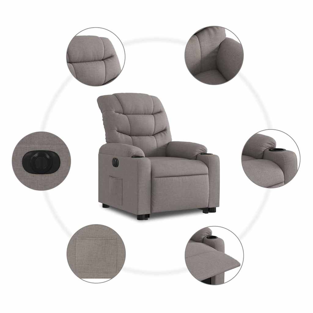 Electric recliner lift chair, taupe, fabric