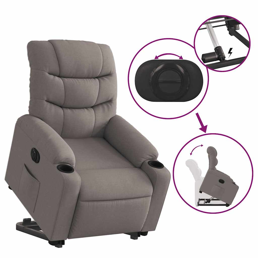 Electric recliner lift chair, taupe, fabric