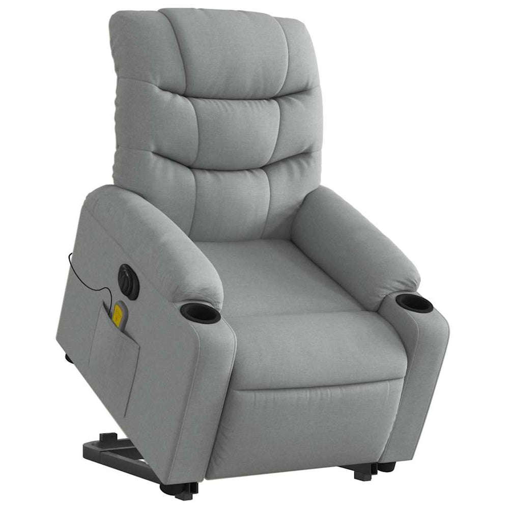 Reclining massage chair, light grey, fabric