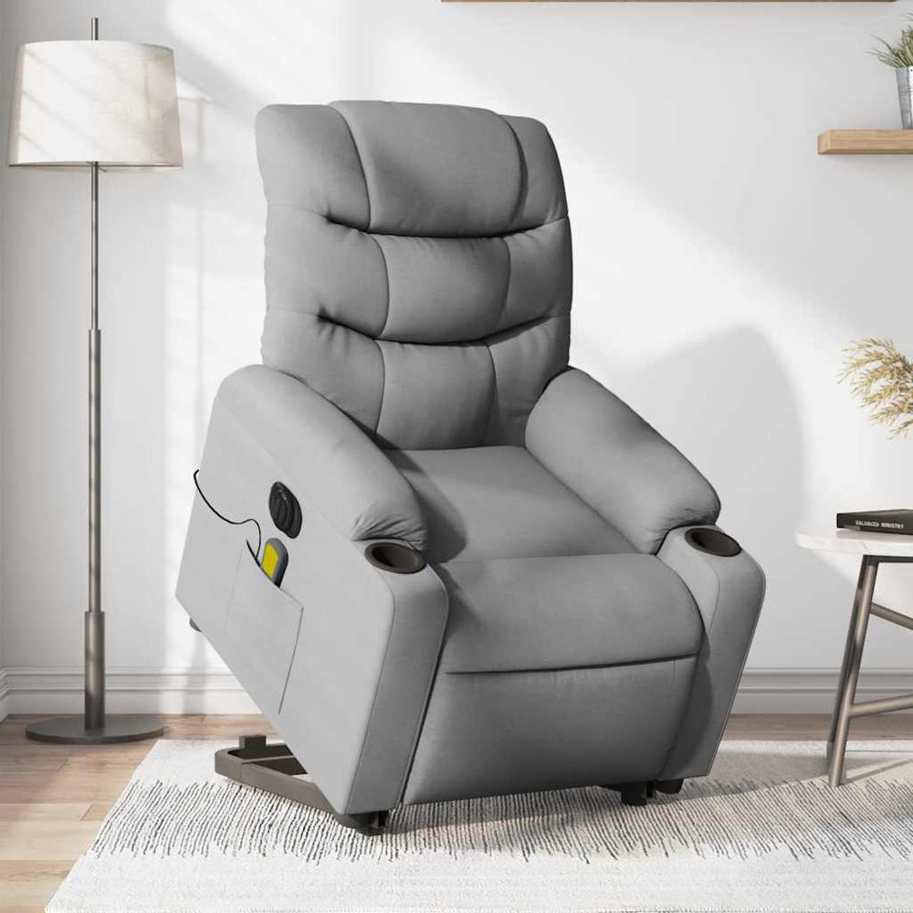 Reclining massage chair, light grey, fabric